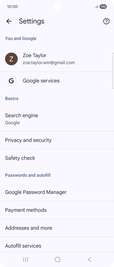 Press Privacy and security.