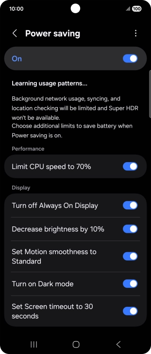 Press the indicators next to the required settings.