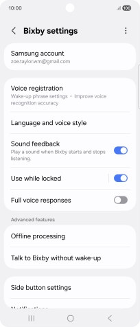 Press Voice registration and follow the instructions on the screen to turn automatic activation on or off.