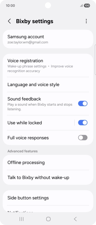 Press Voice registration and follow the instructions on the screen to turn automatic activation on or off.