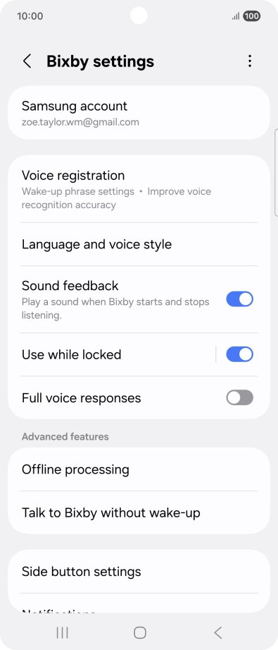 Press Voice registration and follow the instructions on the screen to turn automatic activation on or off.