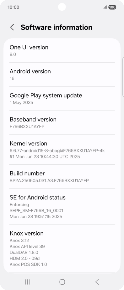 Your phone's software version is displayed below Android version.