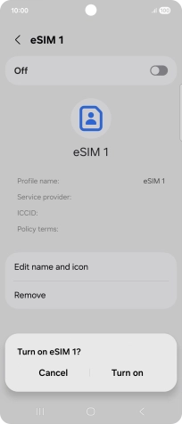 If you turn on use of the price plan, press Turn on.