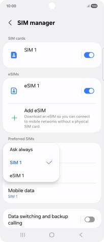 Press the required setting.