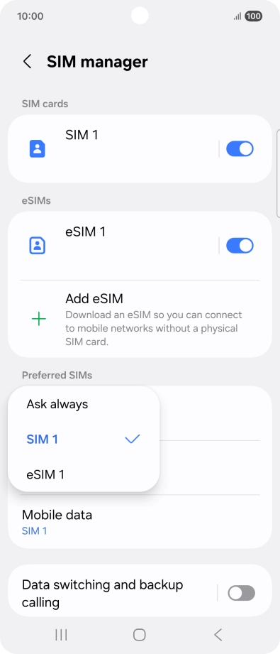 Press the required setting.