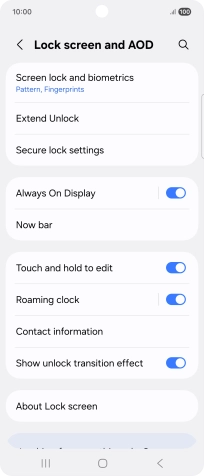 Press Screen lock and biometrics and key in the additional phone lock code you created earlier.