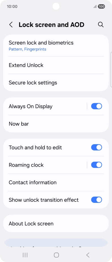 Press Screen lock and biometrics and key in the additional phone lock code you created earlier.