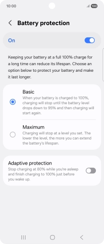 Press the required setting.