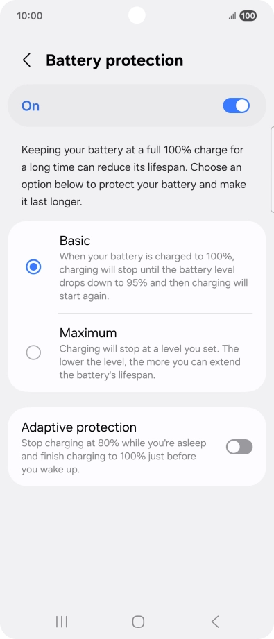 Press the required setting.
