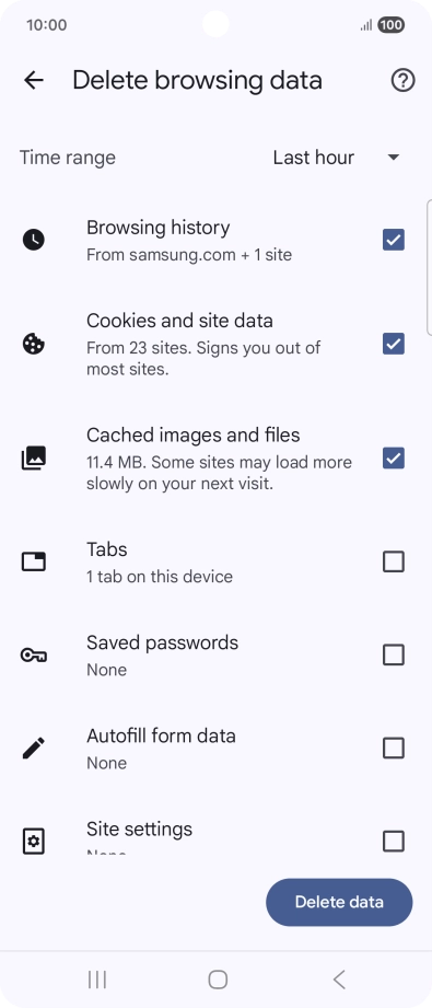 Press the fields next to the required data types.