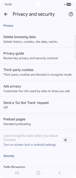 Press Delete browsing data.