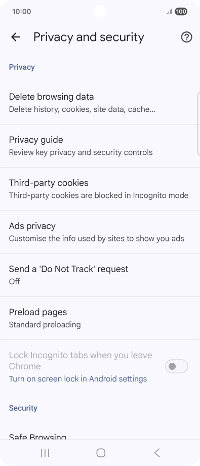 Press Delete browsing data.