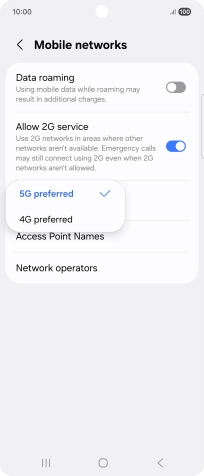 Press the required network mode. Press the required network mode.