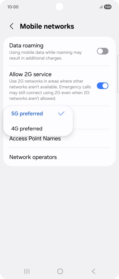 Press the required network mode. Press the required network mode.