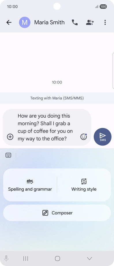 To change the writing style of your text, press Writing style and follow the instructions on the screen to use the function.