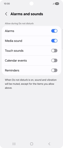 Press the required settings to turn sound and vibration for the selected functions on or off. Press the required settings to turn sound and vibration for the selected functions on or off.