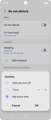 Press the required setting. Press the required setting.
