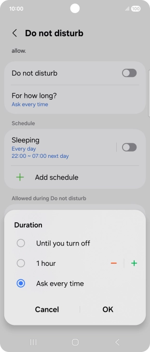 Press the required setting. Press the required setting.