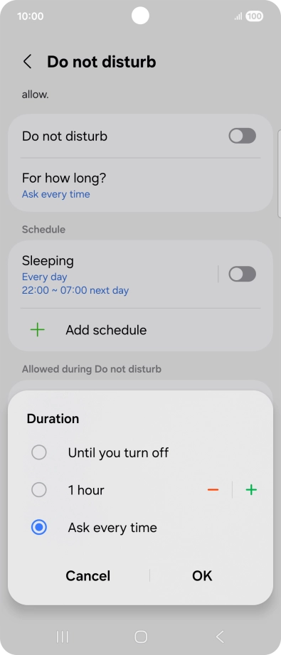 Press the required setting. Press the required setting.