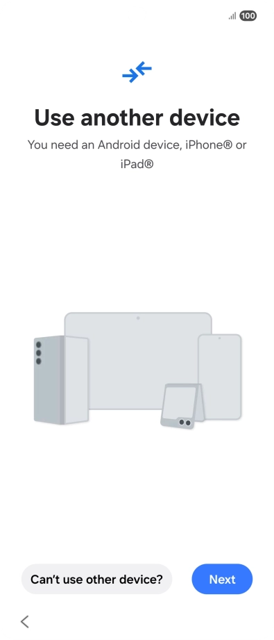 Press Can't use other device?. Press Can't use other device?.