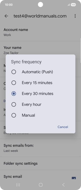 Press the required setting.