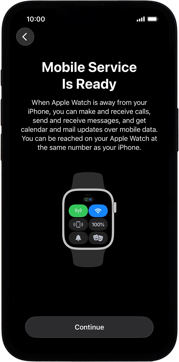 On your phone: If you've bought your Apple Watch from Vodafone, you already have a OneNumber Connectivity price plan and this screen should be displayed.