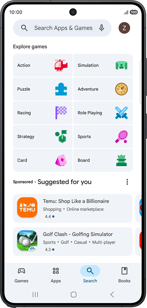 On your phone: Press the search field and key in the name or subject of the required app.