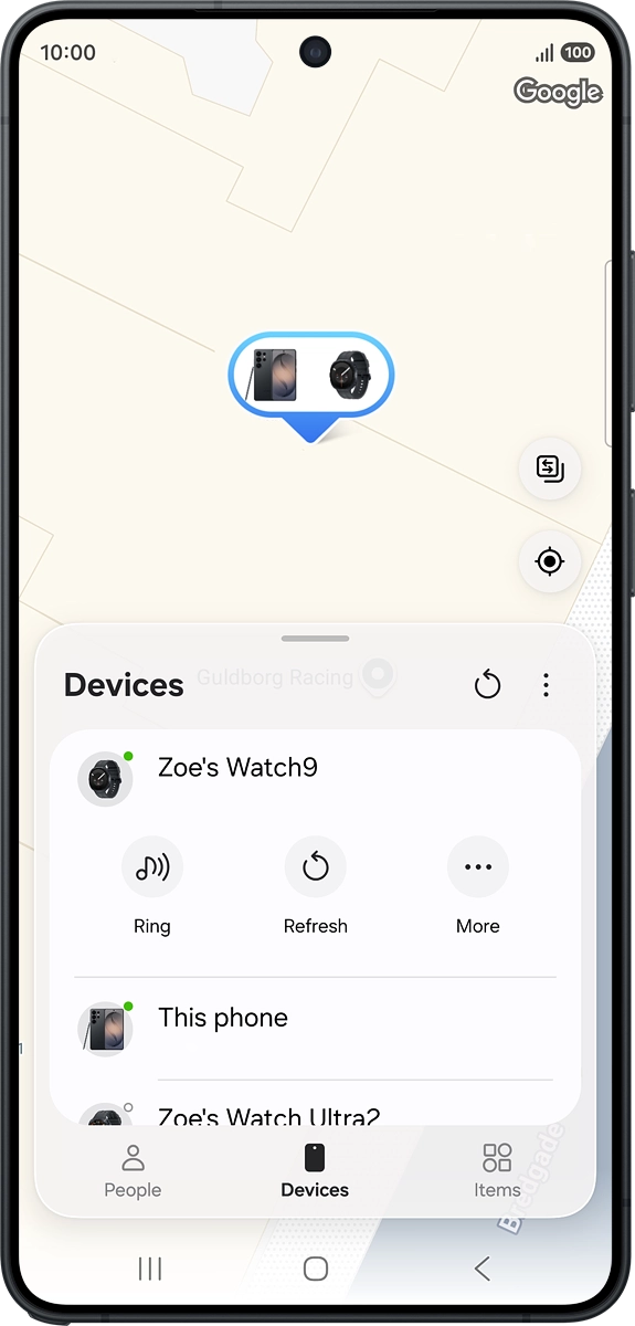 The latest position of your smartwatch is displayed on the map.
