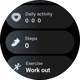 The number of steps for the day is displayed below Steps. The number of steps for the day is displayed below Steps.