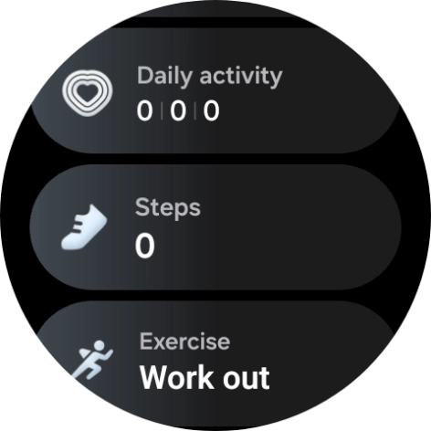 The number of steps for the day is displayed below Steps. The number of steps for the day is displayed below Steps.