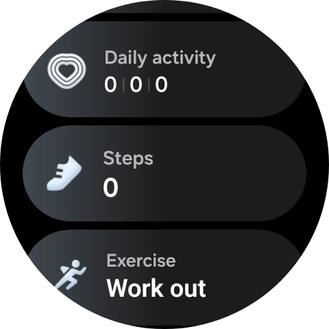 The number of steps for the day is displayed below Steps. The number of steps for the day is displayed below Steps.