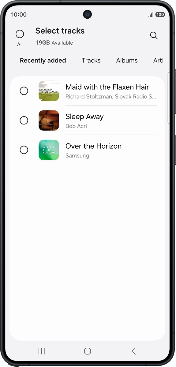 On your phone: Press the required audio files  to select them.