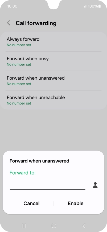 Key in (prefix) 5 (your phone number) and press Enable.