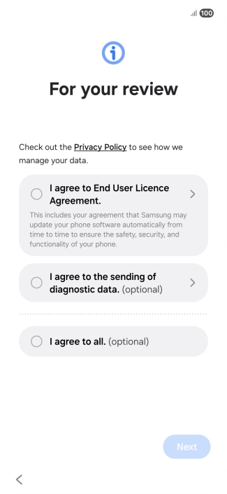 Press the fields next to the required settings to select them.