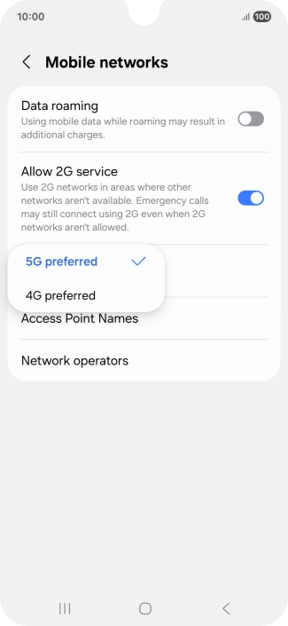 Press the required network mode.