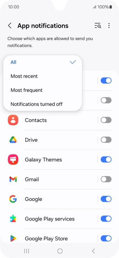 Press the required setting.
