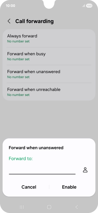 Key in (prefix) 5 (your phone number) and press Enable.