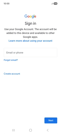 If you don't have a Google account, press Create account and follow the instructions on the screen to create an account.