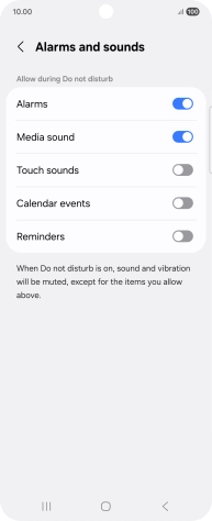 Press the required settings to turn sound and vibration for the selected functions on or off.