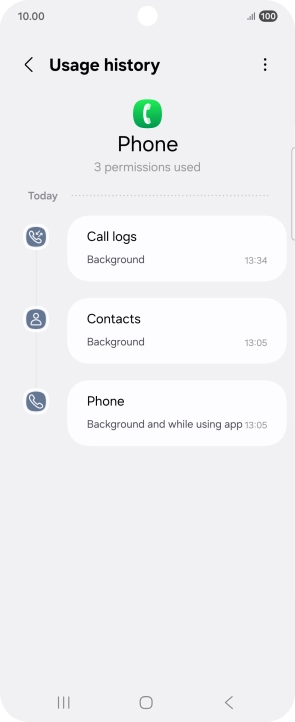 The app activity for the selected app is displayed.