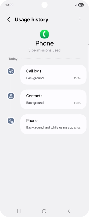 The app activity for the selected app is displayed.