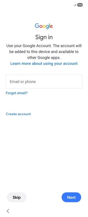 Press Email or phone and key in the username for your Google account.