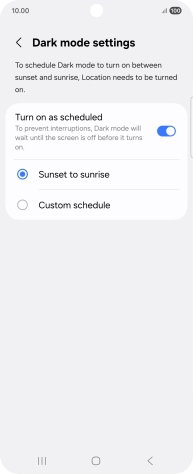 Press the required setting.