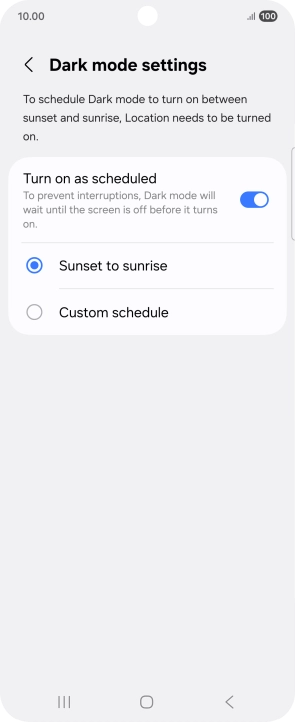 Press the required setting.