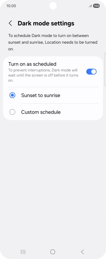 Press the required setting.