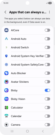 Press the indicators next to the required apps to turn the function on or off.