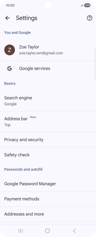 Press Privacy and security.