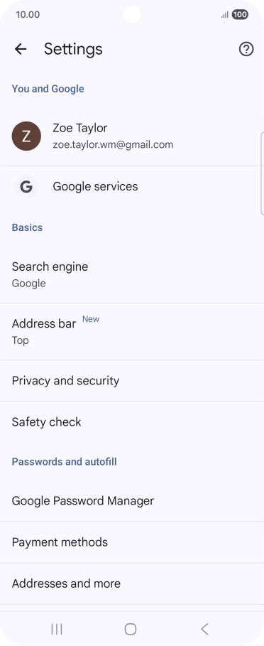 Press Privacy and security.