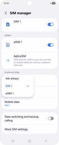 Press the required setting.