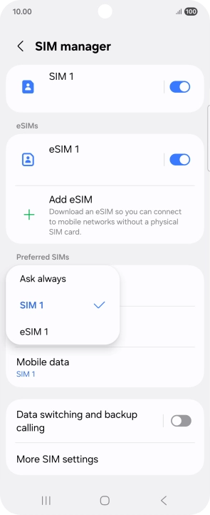 Press the required setting.